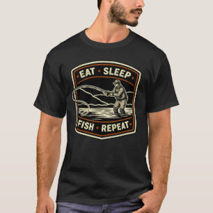 Camiseta Diseño retro de pesca con mosca comer dormir pesca