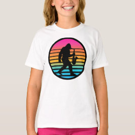 Camiseta Diseño Retro de Puesta de Sol Bigfoot Saxofón Chic