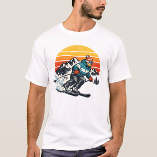 Camiseta Diseño Retro de puesta de sol de esquí vintage