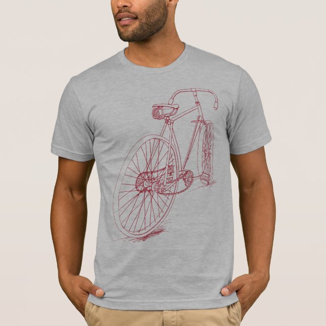 Camiseta Diseño retro del dibujo de la bicicleta en rojo (Anverso)