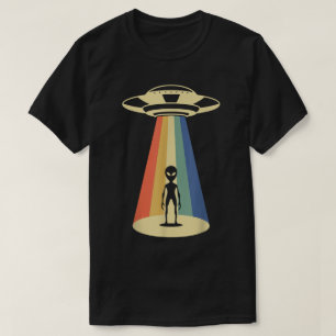 Camiseta Diseño Retro OVNI Haz de Arcoíris Alien
