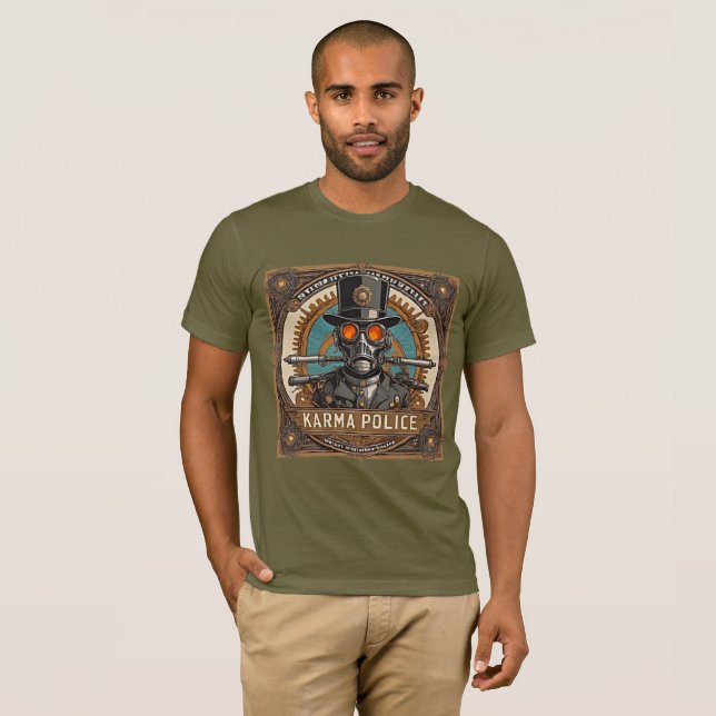 Camiseta Diseño retro Steampunk - Policía de Radiohead Karm (Anverso completo)