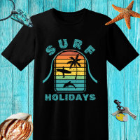 Diseño retro "Surf Holidays" con surfista y palmer
