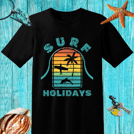 Camiseta Diseño retro "Surf Holidays" con surfista y palmer