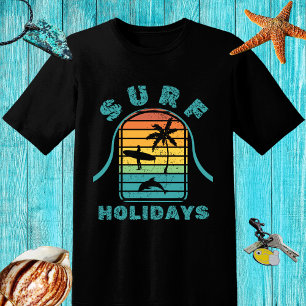 Camiseta Diseño retro "Surf Holidays" con surfista y palmer