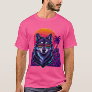 Camiseta Diseño Retro/Synthwave de Lobo Genial
