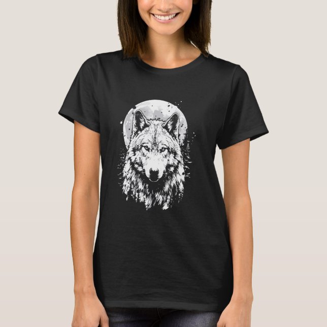 Camiseta Diseño retro Wolf Moon Gray Howling angustiado (Anverso)