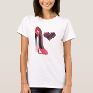 Camiseta Diseño rojo del zapato y del corazón 3D del
