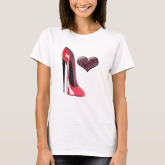 Camiseta Diseño rojo del zapato y del corazón 3D del