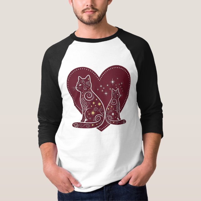Camiseta Diseño romántico del corazón del gato (Anverso)