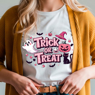 Camiseta Diseño rosa de Halloween "Trick or Trea" Fantasma