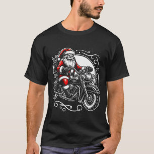 Camiseta Diseño sólido de motocicletas Santa y Claus Riding