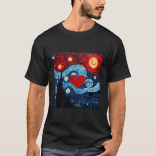Camiseta Diseño Starry Night Red Love Heart