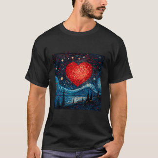 Camiseta Diseño Starry Night Red Love Heart