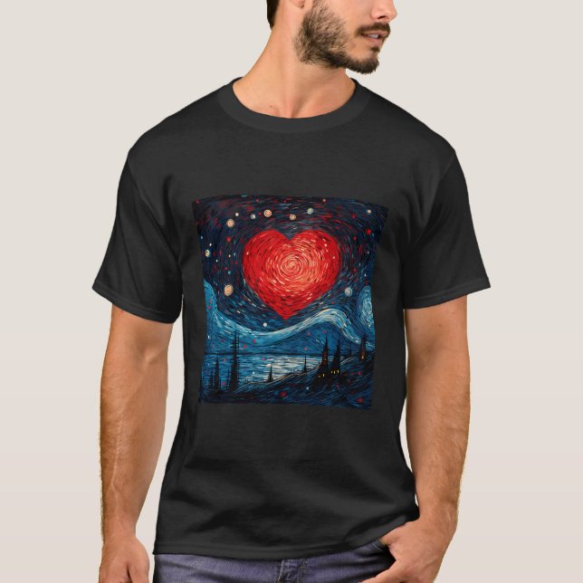 Camiseta Diseño Starry Night Red Love Heart (Anverso)