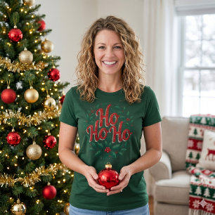 Camiseta Diseño tipográfico de corona de Navidad Ho Ho Ho