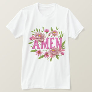 Camiseta Diseño tipográfico floral "Amén" - Botánica rosa