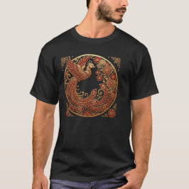 Camiseta Diseño Tradicional Asiático Fénix Rojo Dorado