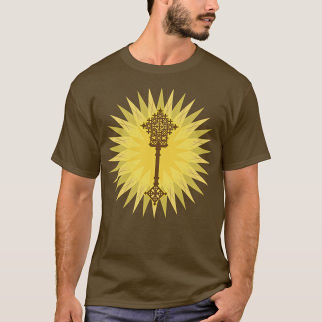 Camiseta Diseño tradicional de cruz de Etiopía marrón (Anverso)