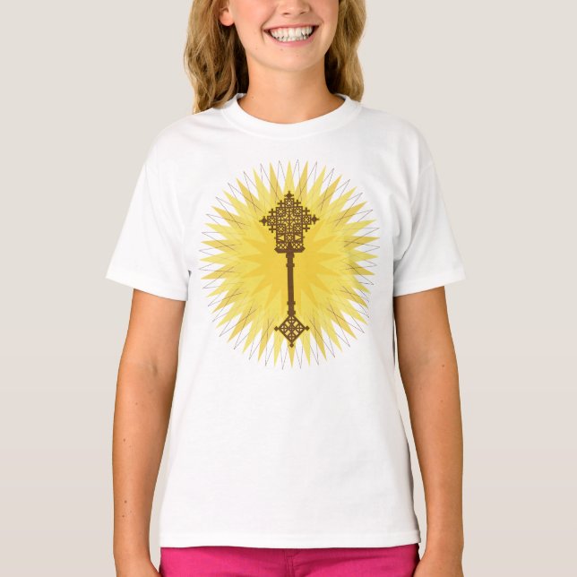Camiseta Diseño tradicional de cruz de Etiopía marrón (Anverso)