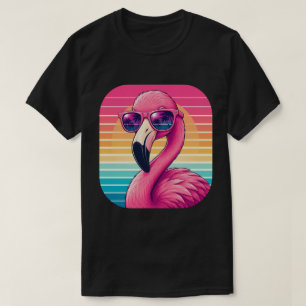Camiseta Diseño Tropical Puesta de Sol Flamenco Retro