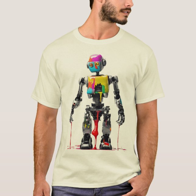 Camiseta Diseño único Guay de Robot pintado (Anverso)