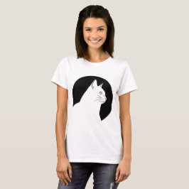 Camiseta Diseño único negro redondo del gato blanco