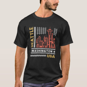 Camiseta Diseño Urbano Retro de la Silueta de Seattle Washi