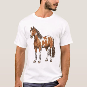 Camiseta Diseño vectorial de caballo Pinto grabado vintage_