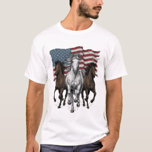 Camiseta Diseño vectorial de caballos corriendo patrióticos