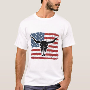 Camiseta Diseño vectorial de calavera de Longhorn con bande