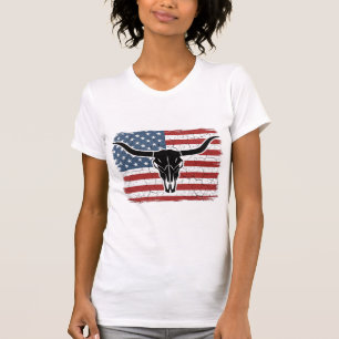 Camiseta Diseño vectorial de cráneo de Longhorn vintage con