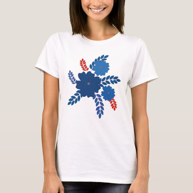 Camiseta Diseño vectorial de flores azules simples (Anverso)