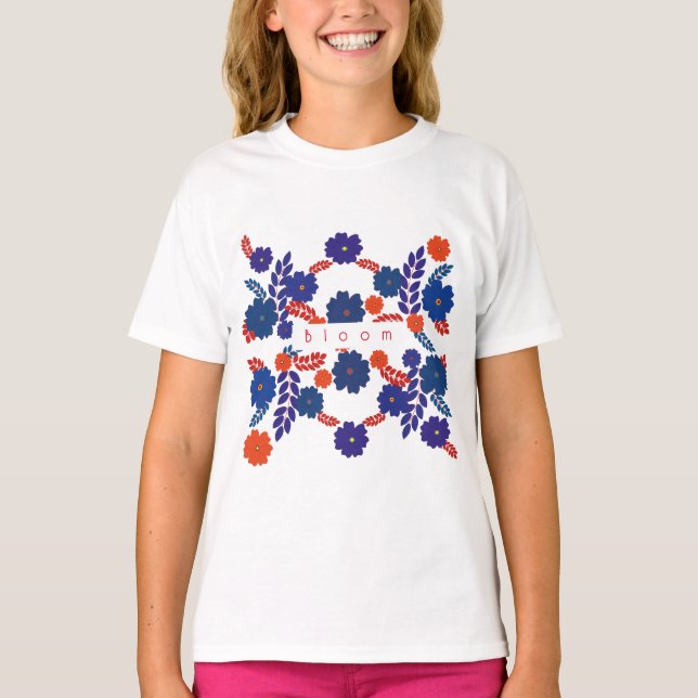 Camiseta Diseño vectorial de flores azules simples (Anverso)
