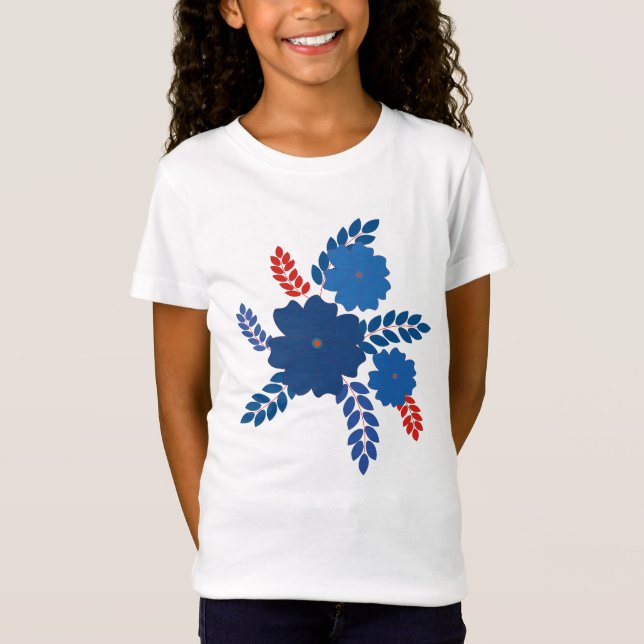 Camiseta Diseño vectorial de flores azules simples (Anverso)