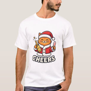 Camiseta Diseño Vectorial de Gato de Navidad Feliz