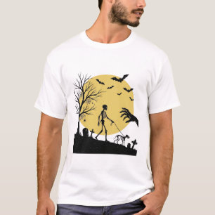 Camiseta Diseño vectorial de perro esqueleto luna de Hallow