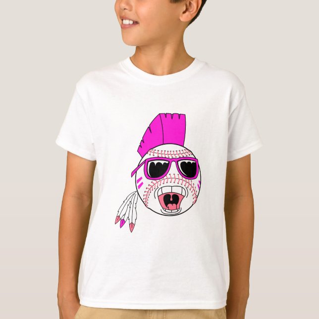 Camiseta diseño vectorial de punk de chica rosa de béisbol (Anverso)