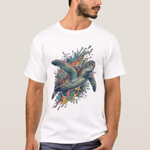 Camiseta Diseño Vectorial de Tortuga Marina Salpicada con G