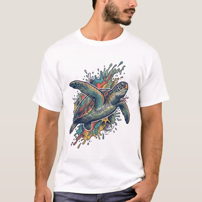 Camiseta Diseño Vectorial de Tortuga Marina Salpicada con G (Anverso)