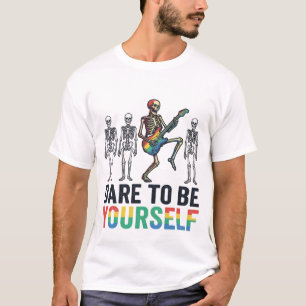 Camiseta Diseño Vectorial Esqueleto Arcoíris Atrévete a Ser