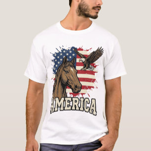 Camiseta Diseño vectorial patriótico águila caballo Vintage