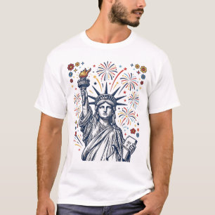 Camiseta Diseño vectorial patriótico de fuegos artificiales