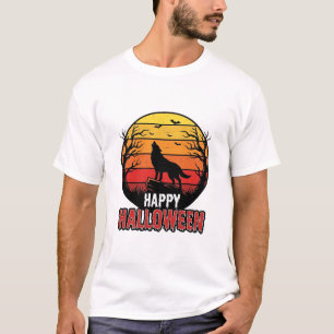 Camiseta Diseño vectorial vintage de lobo aullador feliz Ha