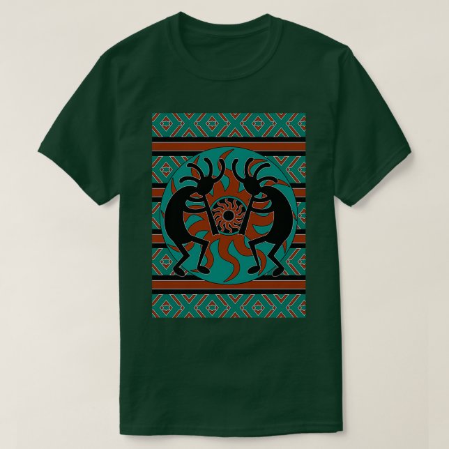 Camiseta Diseño verde azulado Negro Y Marrón Kokopelli del  (Diseño del anverso)
