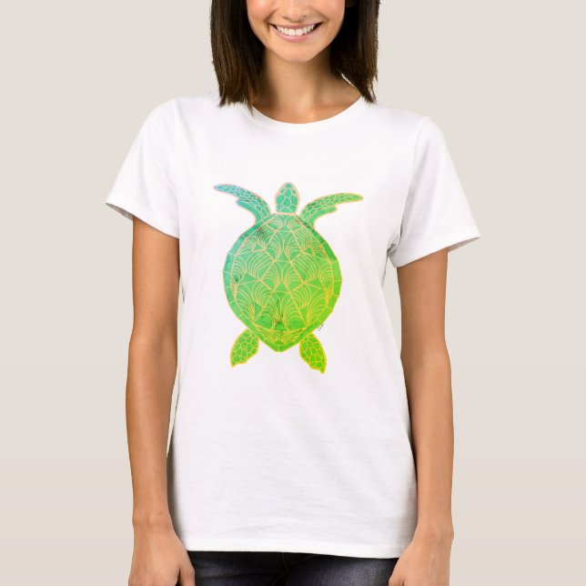 Camiseta Diseño verde de tortuga marina de época (Anverso)