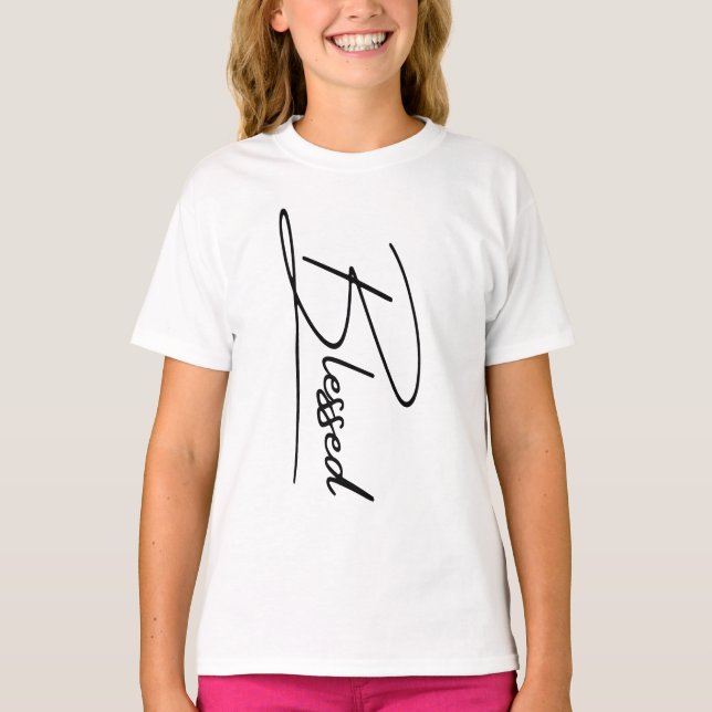 Camiseta Diseño vertical ‘bendecido’ de fe cristiana única (Anverso)