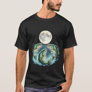 Camiseta Diseño Vintage de Pescador de Bluegill con Luna Au
