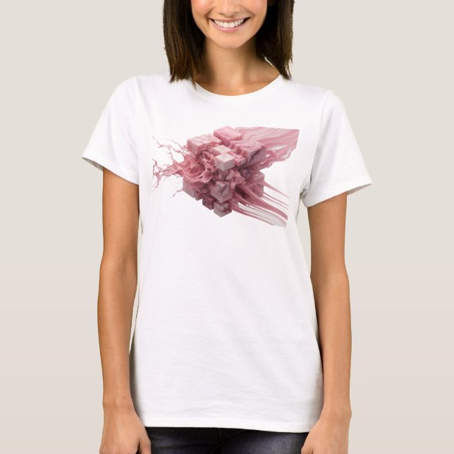 Camiseta Diseño Visual de Cubos Abstractos Rosa Retro (Anverso)