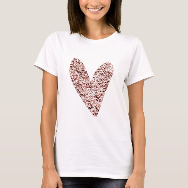 Camiseta Diseños de Rosa de Purpurina de corazón de corazón (Anverso)